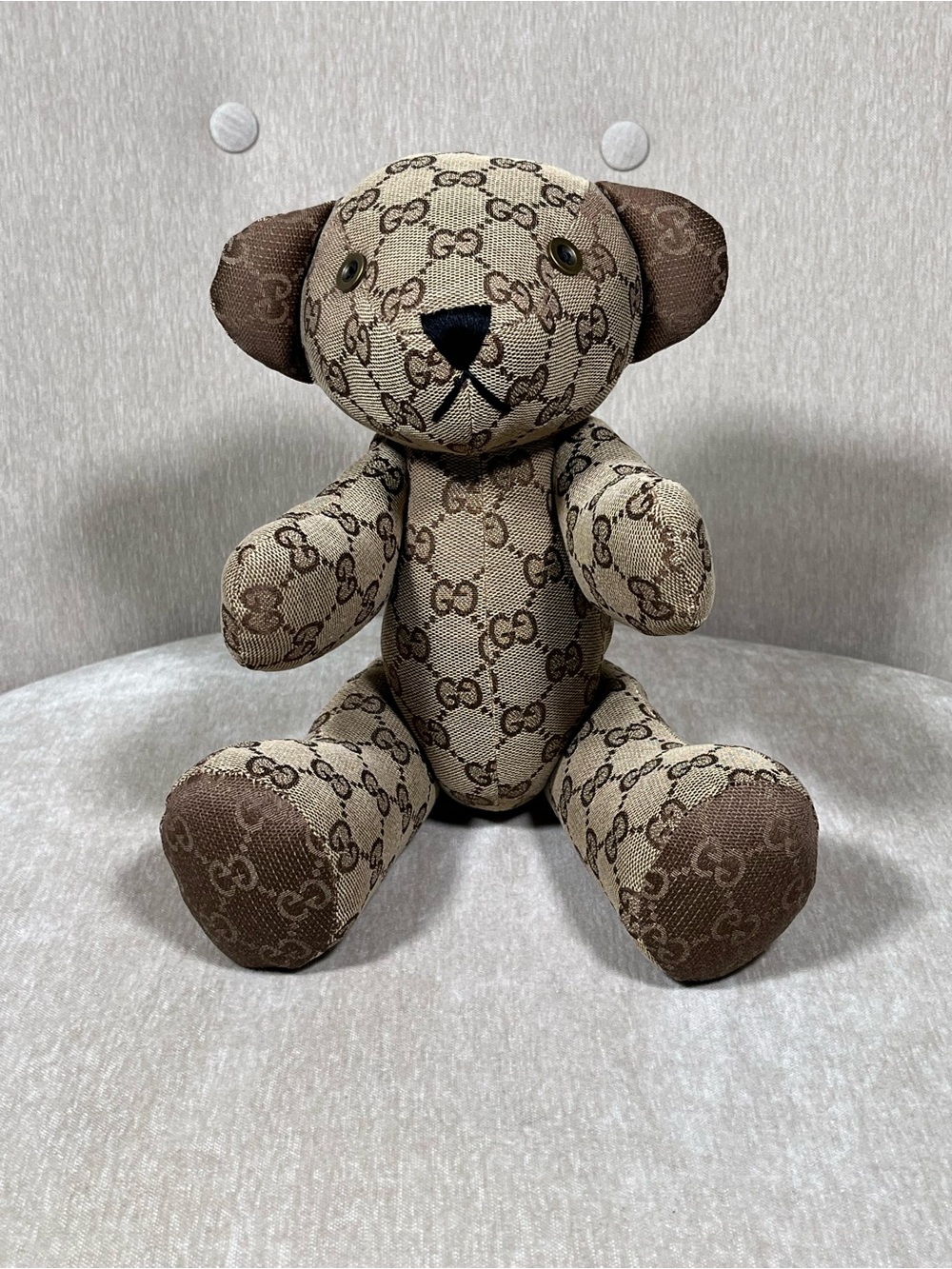 Gucci Beige & Brown Monogram Teddy Bear Plush